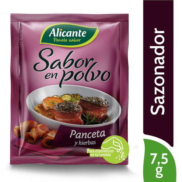 Alicante Sabor En Polvo Panceta y Hierbas Bacon & Herbs Flavored Powder Ready To Use Seasoning Broth, 7.5 g / 0.26 oz ea (box of 12 pouches)