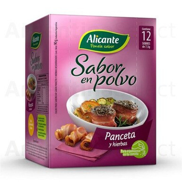 Alicante Sabor En Polvo Panceta y Hierbas Bacon & Herbs Flavored Powder Ready To Use Seasoning Broth, 7.5 g / 0.26 oz ea (box of 12 pouches)
