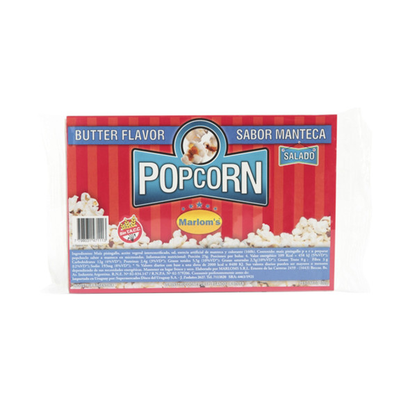 Marlom's Popcorn Pochoclos Salados Salty Popcorn Butter Flavor for Microwave Ready In Two Minutes - Gluten Free & Vegan Snack, 100 g / 3.52 oz ea (pack of 3)