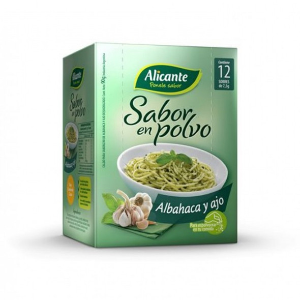 Alicante Sabor En Polvo Albahaca y Ajo Basil & Garlic Flavored Powder Ready To Use Seasoning Broth, 7.5 g / 0.26 oz ea (box of 12 pouches)