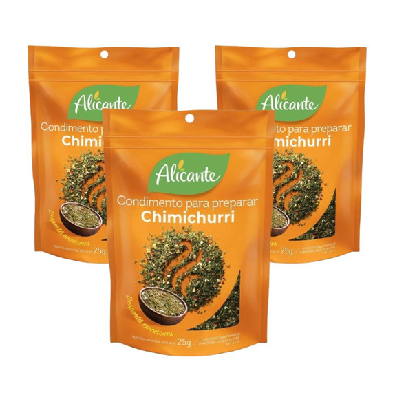 Alicante Condimento Para Preparar Chimichurri Mixed Spices Garlic, Parsley, Oregano, White Pepper & Chilli, 25 g / 0.88 oz zipper pouch (pack of 3)