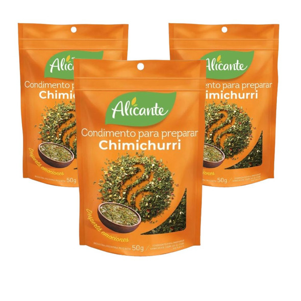 Alicante Condimento Para Preparar Chimichurri Mixed Spices Garlic, Parsley, Oregano, White Pepper & Chilli, 50 g / 1.76 oz zipper pouch (pack of 3)