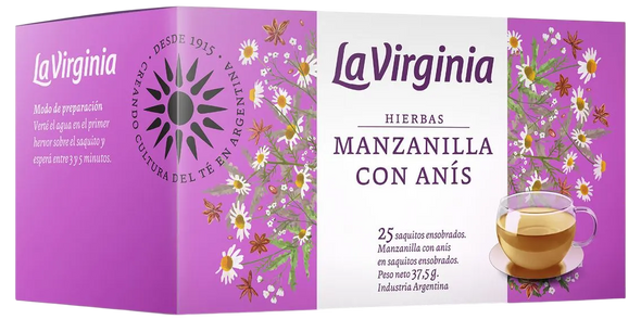 La Virginia Hierbas Manzanilla con Anís Chamomile & Anise Tea In Bags (box of 25 bags)