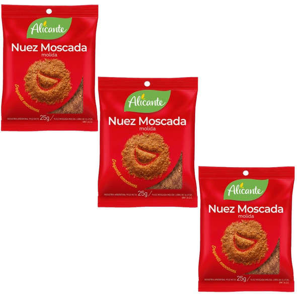 Alicante Nuez Moscada Molida Ground Nutmeg, 25 g / 0.88 oz pouch (pack of 3)