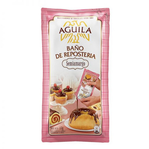 Águila Semi-Bitter Chocolate Coating Confectioner's Baño de Repostería Semi-Amargo 150 g  / 5.2 oz ea (box of 12 pouches)