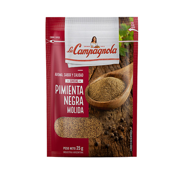 La Campagnola Especias Pimienta Negra Molida Ground Black Pepper, 25 g / 0.88 oz zipper pouch (pack of 3)