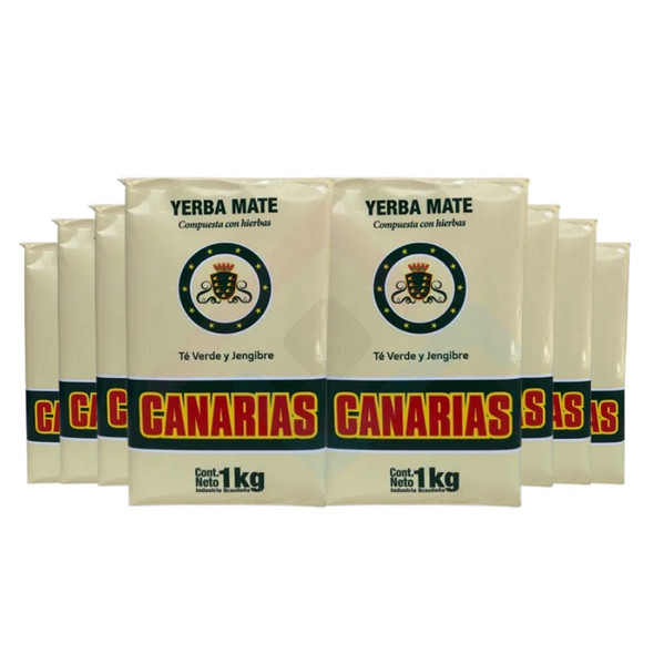 Canarias Yerba Mate with Green Tea and Ginger Rare Blend from Uruguay, 1 kg / 2.2 lb (pack of 8) 