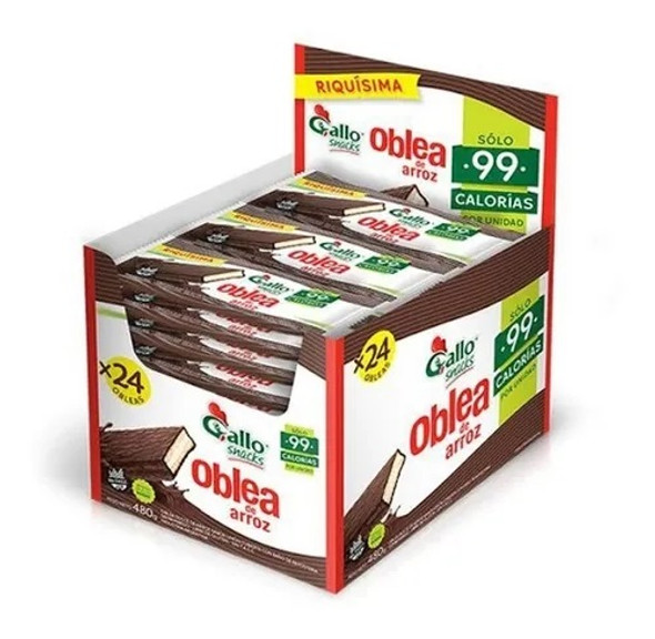 Gallo Snacks Oblea de Arroz Chocolate Coated Rice Bar Filled with Lemon Cream - Low Sodium & Gluten Free, 480 g / 16.9 oz (box of 24 bars)