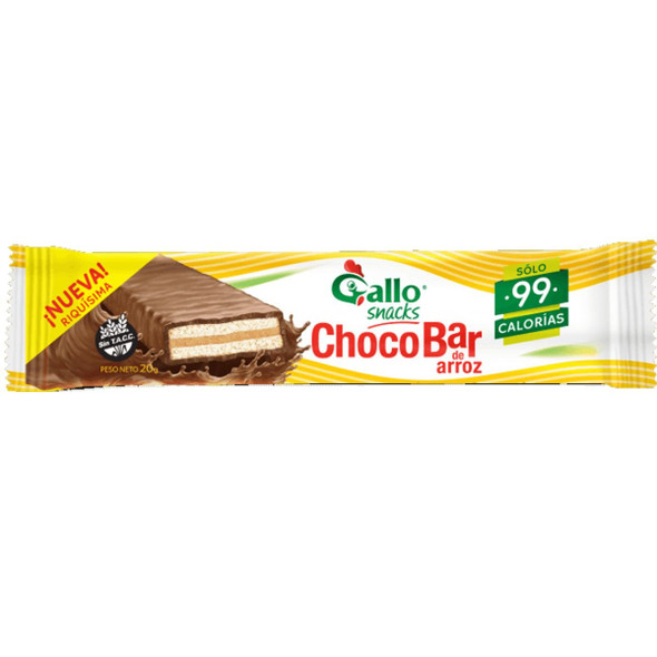 Gallo Snacks Choco-Bar Milk Chocolate Coated Rice Bar Filled with Peanut Cream - Low Sodium & Gluten Free, 480 g / 16.9 oz (box of 24 bars)