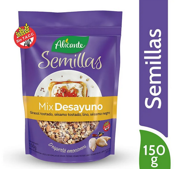 Alicante Semillas Mix Desayuno Mixed Seeds Ideal for Breakfast, 150 g / 5.29 oz zipper pouch (pack of 3)