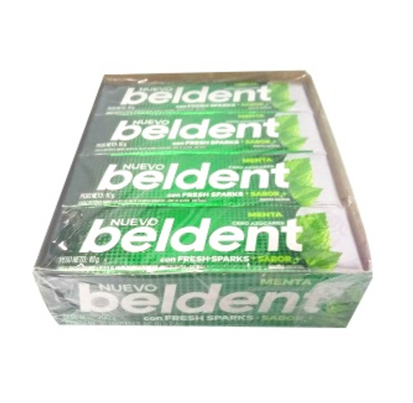 Beldent Chicle Menta Mint Bubblegum with Fresh Sparks - No Sugar Added, 10 g / 0.35 oz (box of 20)