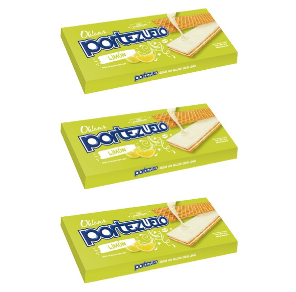 Portezuelo Obleas Limón Vanilla Wafers Filled with Lemon Cream from Uruguay, 110 g / 3.88 oz (pack of 3)