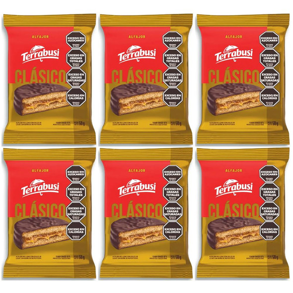 Terrabusi Alfajores Classic Milk Chocolate Filled with Dulce de Leche, 50 g / 1.76 oz ea (pack of 6)