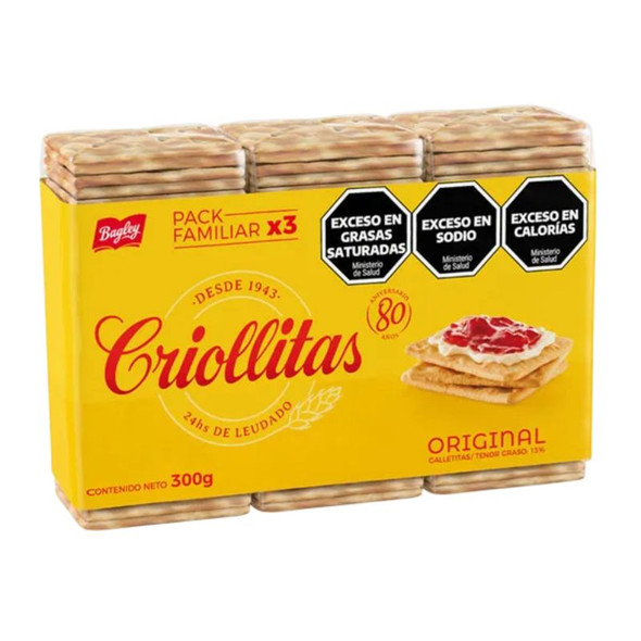 Criollitas Tripack Water Biscuits Classic Galletitas Wholesale Bulk Box, 300 g / 3.5 oz (box of 22)