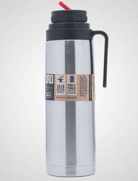 Soy Toro Termo Cebador Acero Inoxidable con Pico Cebador Stainless Steel Thermos Vacuum Bottle with Pouring Beak for Mate, 1 l / 33.8 fl oz