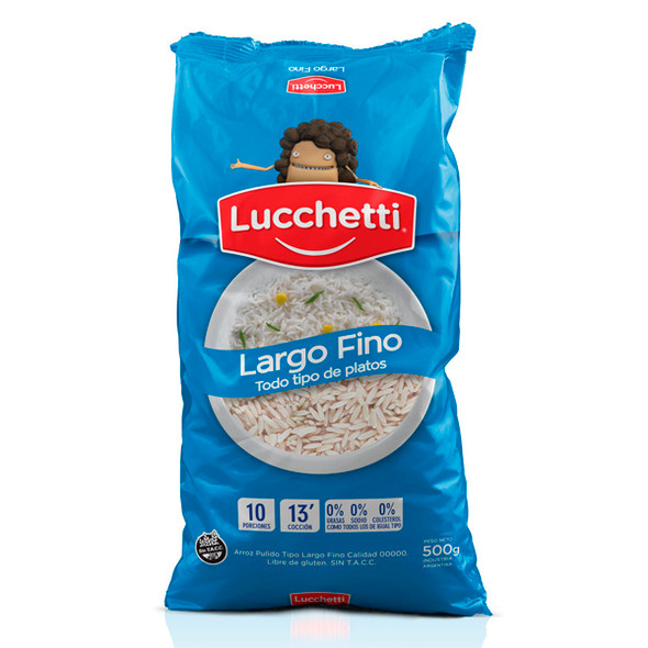 Lucchetti Arroz Largo Fino White Rice Long Grain, 500 g / 1.1 lb bag