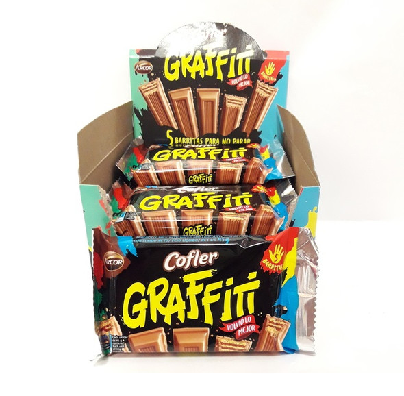 Cofler Oblea Graffiti Rellena Wafer Bar with Milk Chocolate Coating & Chocolate Filling - Candy Bars, 45 g / 1.58 oz (box of 12)