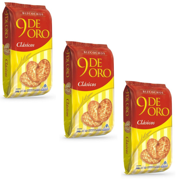 9 de Oro Classic Biscuits Traditional Bizcochos, 200 g / 7.1 oz (pack of 3)