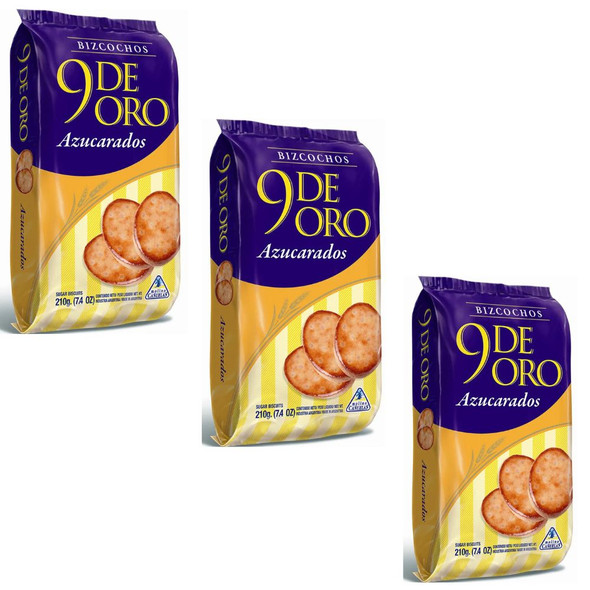 9 de Oro Biscuits with Sprinkled Sugar Bizcochos con Azucar Traditional,  210 g / 7.4 oz (pack of 3)