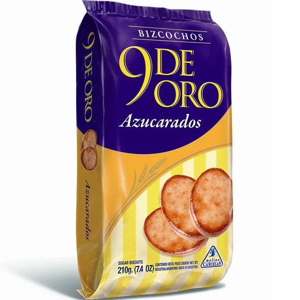 9 de Oro Biscuits with Sprinkled Sugar Bizcochos con Azucar Traditional,  210 g / 7.4 oz (pack of 3)