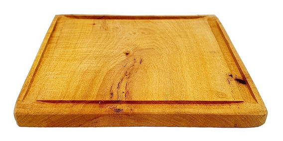 Plato Cuadrado de Madera Para Asado Wooden Plate for BBQ, 22 cm x 22 cm / 8.66" x 8.66"