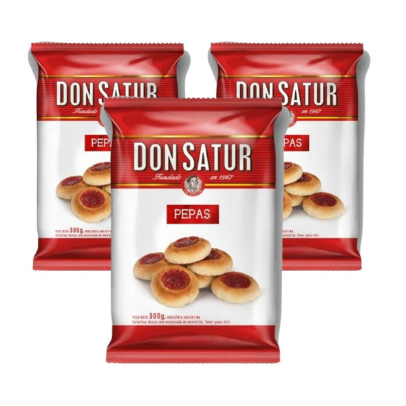 Don Satur Pepas de Membrillo Cookies with Quince Jelly Filling Classic "Pepas", 300 g / 10.5 oz (pack of 3)
