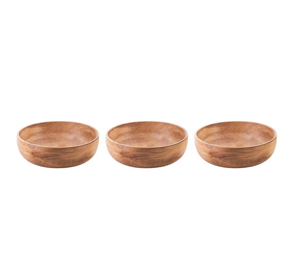 Set Cazuelas de Madera Solid Wood Bowl Hand-Carved Set of 3 Dip Bowls, 4.9" diameter ea