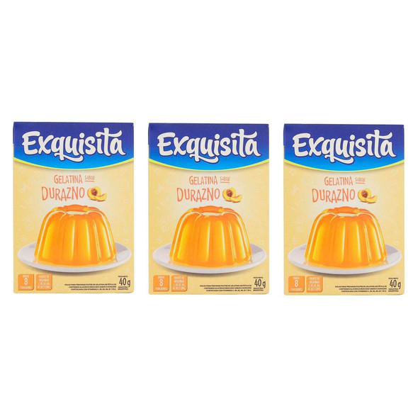 Exquisita Gelatina de Durazno Peach Jelly, 8 servings per pouch, 40 g / 1.41 oz (pack of 3 pouches)