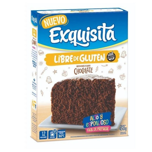 Exquisita Libre de Gluten Cake Soft & Smooth Chocolate Bizcochuelo Ready to Bake - Gluten Free, 450 g / 15.9 oz box