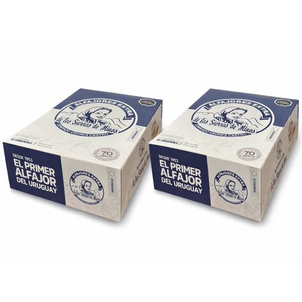 Sierras De Minas Alfajor de Nieve Italian Meringue Merengue Alfajor Filled with Dulce de Leche - Alfajores From Uruguay, 60 g / 2.12 oz, 12 alfajores per box (pack of 2 boxes)