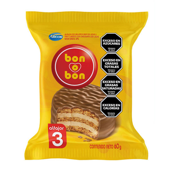 Bon O Bon Alfajor Triple with Peanut Butter and Milk Chocolate, 60 g / 2.1 oz (pack of 6)