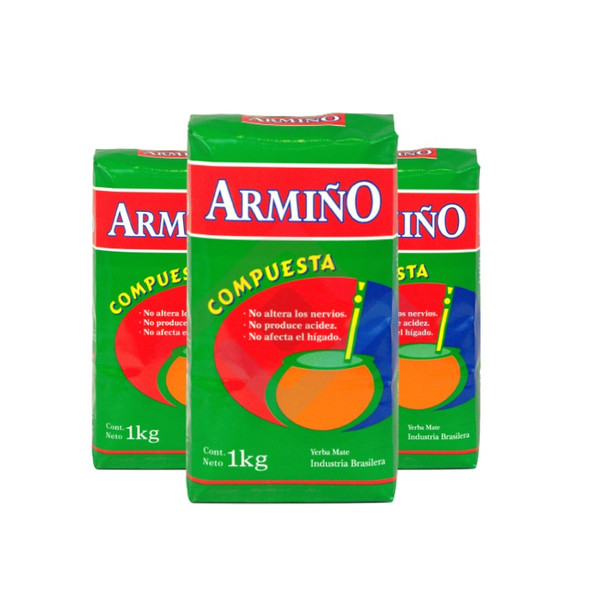 Armiño Yerba Mate Compuesta from Uruguay, 1 kg / 2.2 lb ea (pack of 3)