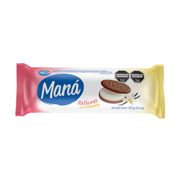 Maná Rellenas Vainilla Thin Sweet Chocolate Cookies with Vanilla Filling, 152 g / 5.4 oz (pack of 3)
