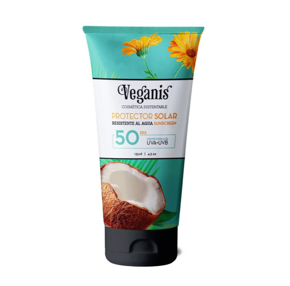 Veganis Protector Solar 50 SPF Vegan Sunscreen Water Resistant Broad Spectrum UVA + UVB Perfect for Kids & Tattoo Protection , 133 ml / 4.5 fl oz