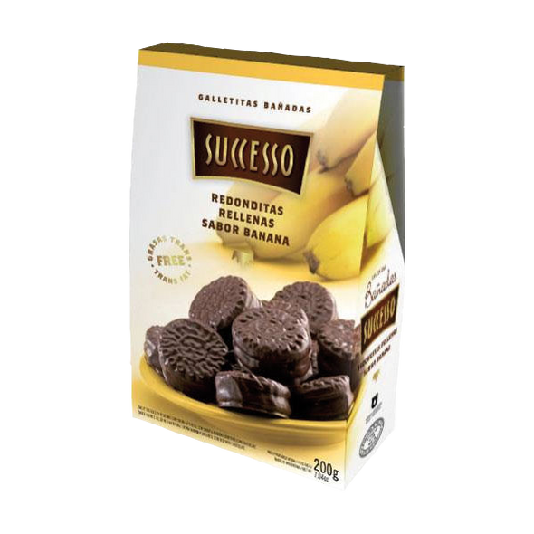 Successo Vegan Cookies Banana Cream Filled Cookies with Milk Chocolate Coating, 200 g / 7.04 oz