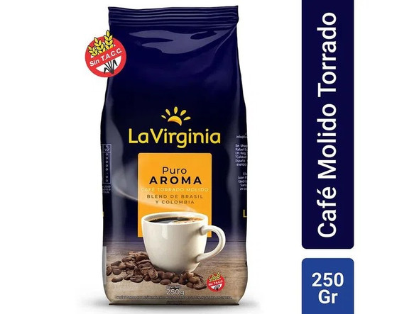 La Virginia Puro Aroma Café Torrado Molido Blend Colombia Ground Roasted Coffee- Gluten Free, 250 g / 1.1 lb