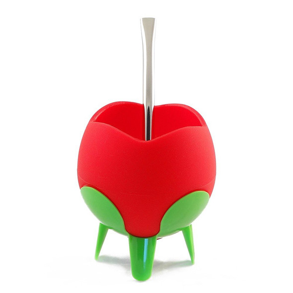 Mate Silicona Flor Silicone Mate Unique Flower Design with Bombilla Included Unbreakable Flexible Mate Dishwasher Safe  - Red, 40 g / 1.3 fl oz cap 