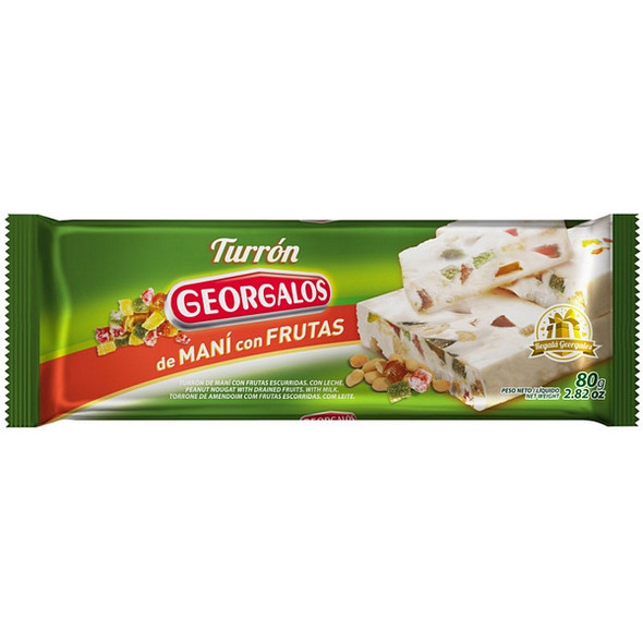 Georgalos Turrón de Maní con Frutas Classic Peanut Nougat with Fruits, 80 g / 2.82 oz