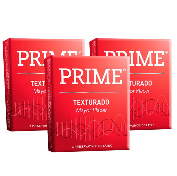 Prime Texturado Preservativos Textured Latex Condoms Stimulating Condoms, 3 boxes with 3 condoms ea (9 count)