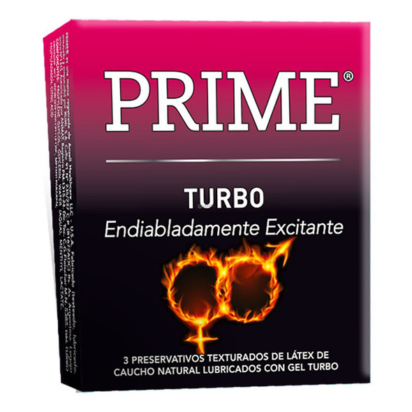 Prime Turbo Preservativos Lubricated Latex Condoms Cold & Hot Sensation Condoms with Lubricant Turbo Gel (box of 3 count)