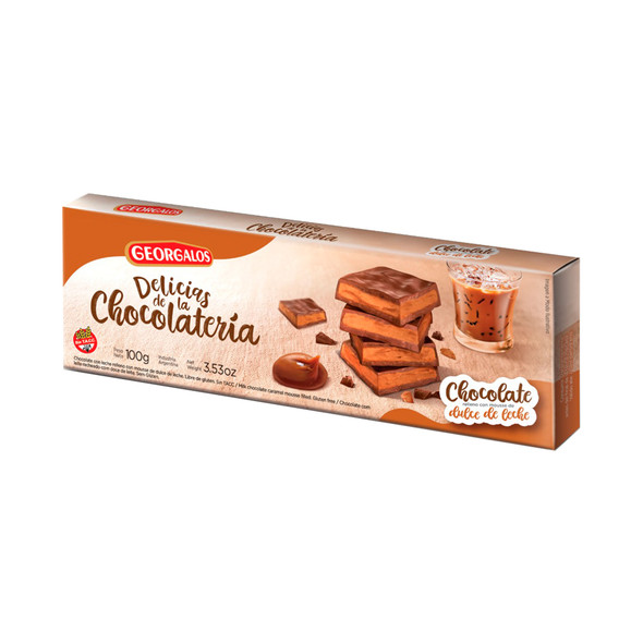 Georgalos Delicias Chocolate Relleno Milk Chocolate Bar with Soft Dulce de Leche Mousse Interior, 100 g / 3.53 oz