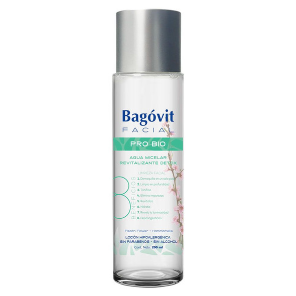 Bagóvit Facial Agua Micelar Micellar Water Facial Cleanser 3 Beneficts All In One, 200 ml / 6.8 fl oz bottle