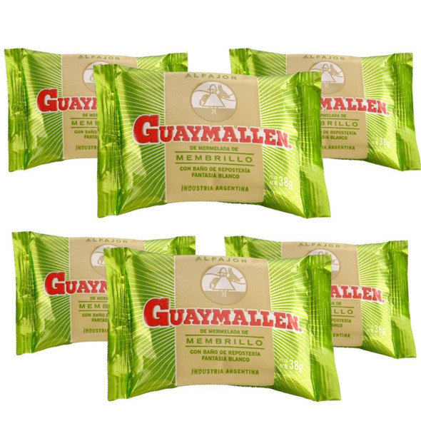 Guaymallen Alfajor White Chocolate with Membrillo Fruta Quince Jelly, 38 g / 1.3 oz (pack of 6)