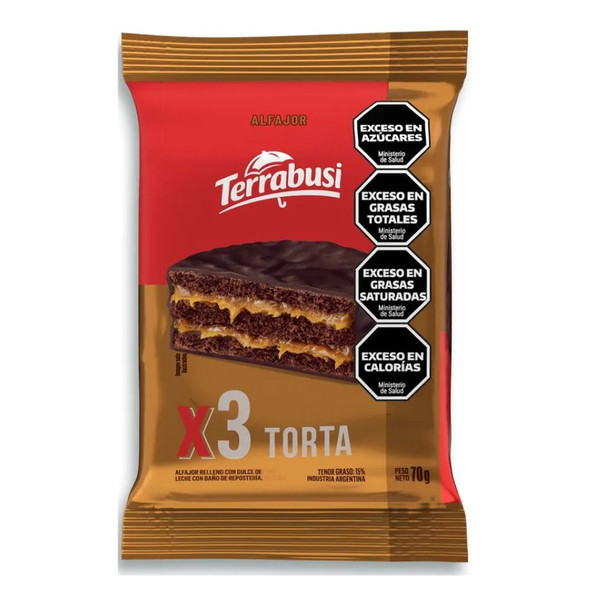 Terrabusi Alfajor Torta Minicake Triple with Dulce de Leche, 70 g / 2.5 oz (pack of 6)