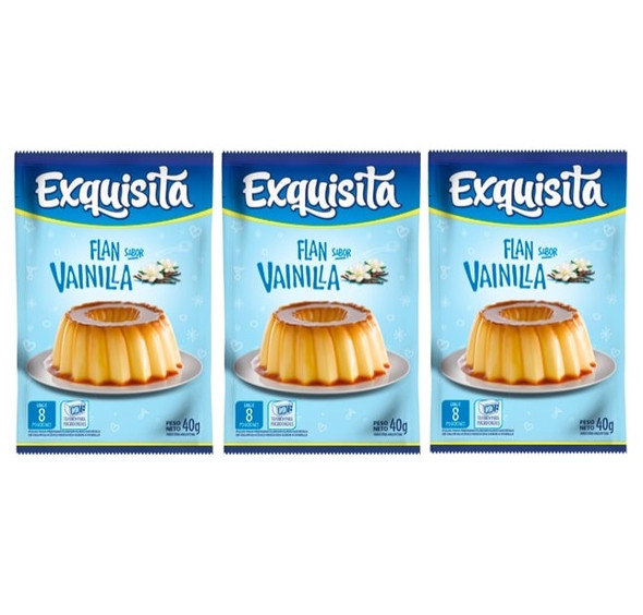 Exquisita Vanilla Powder Ready to Make Flan, 8 servings per pouch, 40 g / 1.41 oz ea (pack of 3 pouches)