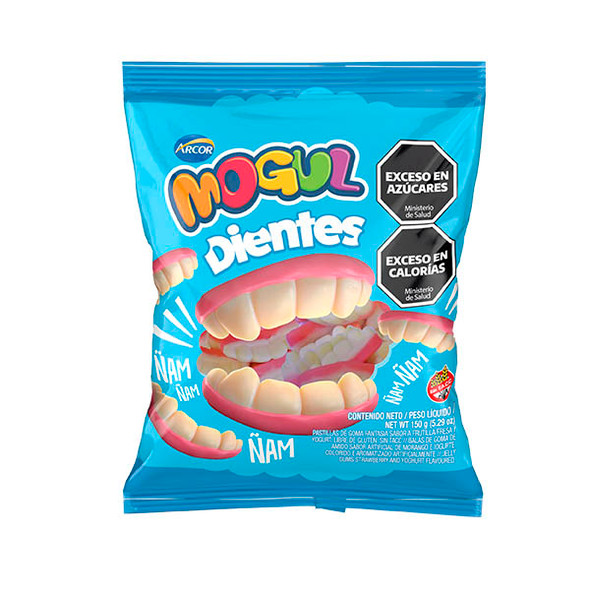 Mogul Gomitas Dientes Sabor Frutilla y Yogur Teeth Shaped Candies Gummies Strawberry Yoghurt Flavor Kid's Favorite, 150 g / 5.29 oz