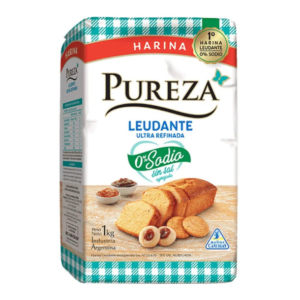 Pureza Harina Leudante 0% Sodium Ultra Refinada Self-Rising Leavening Wheat Flour Excellent for Homemade Pastry, 1 kg / 2.2 lb