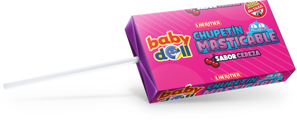 Baby Doll Chupetín Masticable Cereza Chewy Lollipop Cherry Flavor - Gluten Free, 12 g / 0.42 oz (box of 40)