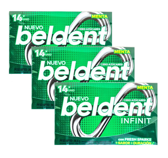 Beldent Infinit Menta Fresh Sparks Mint Bubblegum Sugar Free Extra Duration, 26.6 g / 0.94 oz (pack of 3)