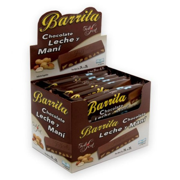 Barritas de Chocolate con Maní Milk Chocolate & Peanuts Bars by Felfort Ideal for Hot Milk Submarino, 20 g / 0.7 oz (box of 24 bars)